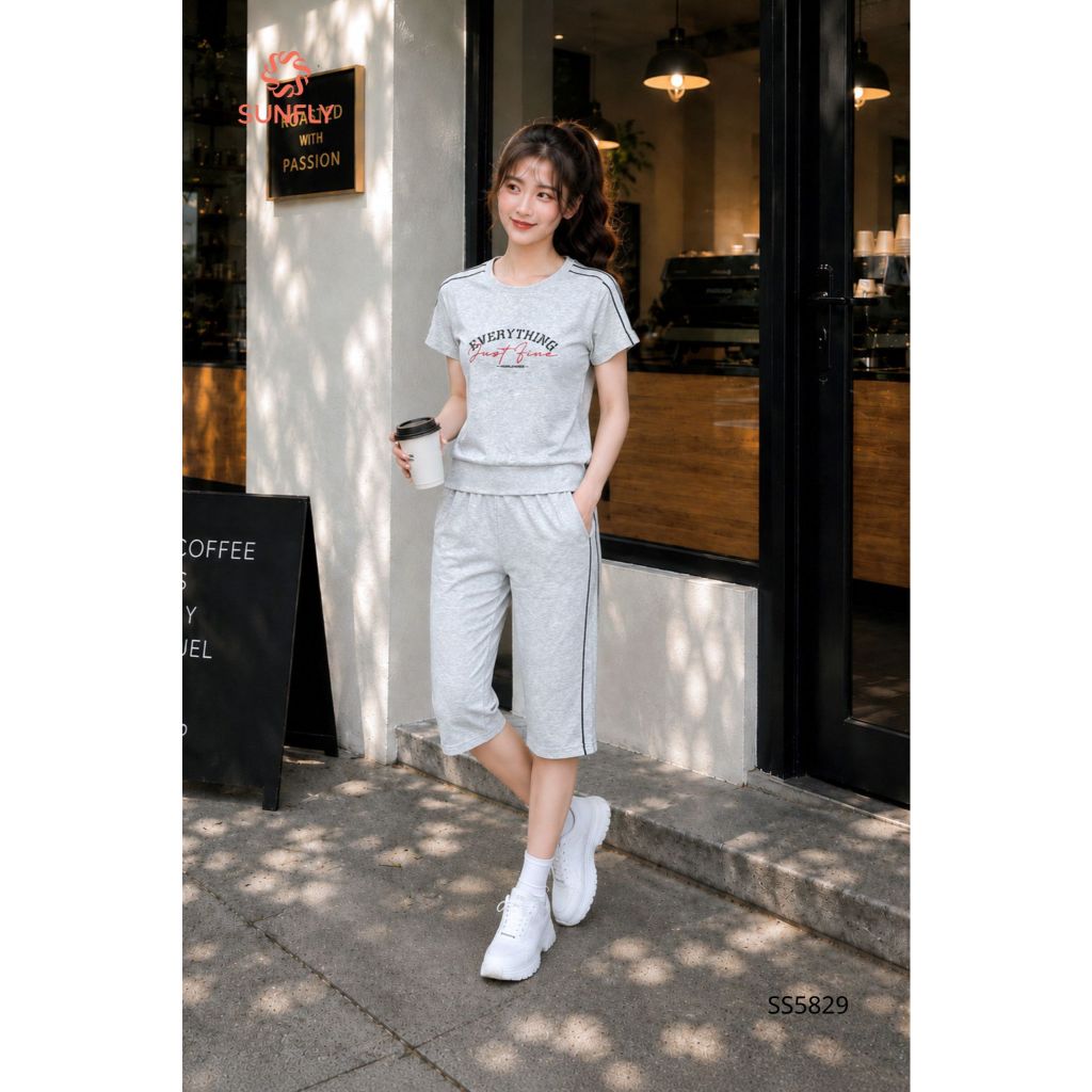 SS5829 Bộ thể thao nữ cotton compact áo cộc quần ngố