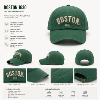 Mũ Lưỡi Trai Trẻ Em 3-10 Tuổi BOSTON, Nón Kết Bé Trai Bé Gái KaKi Cotton Che Nắng Thêu Chữ Form Đẹp