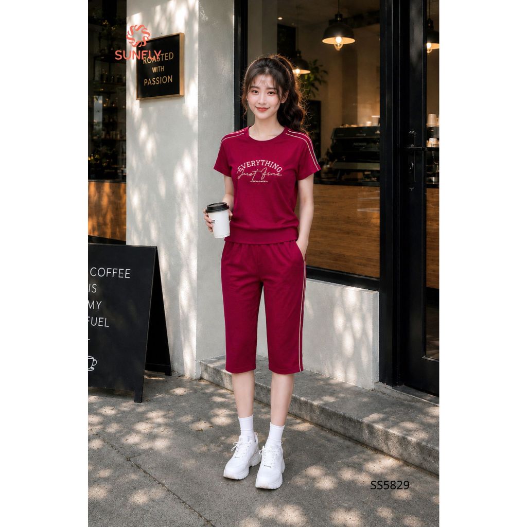 SS5829 Bộ thể thao nữ cotton compact áo cộc quần ngố