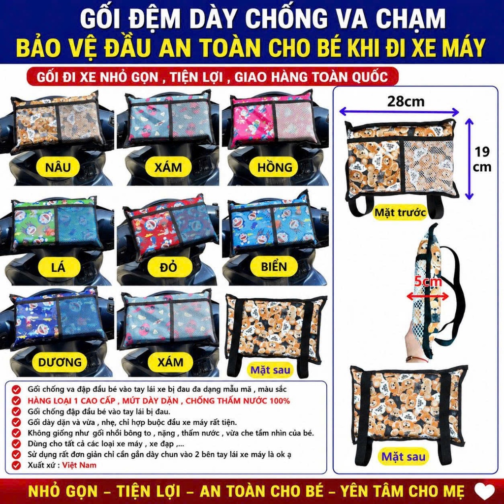 [ GỐI HOẠT HÌNH ] Gối Đệm Dày Chống Va Chạm Bảo Vệ Đầu An Toàn Cho Bé Khi Đi Xe Máy