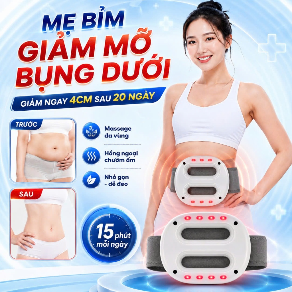 Đai Quấn Nóng Tan Mỡ Bụng Vibro, Máy Massage Rung Lắc Giảm Béo Đốt Mỡ Bụng Tại Nhà Cho Mẹ Sau Sinh