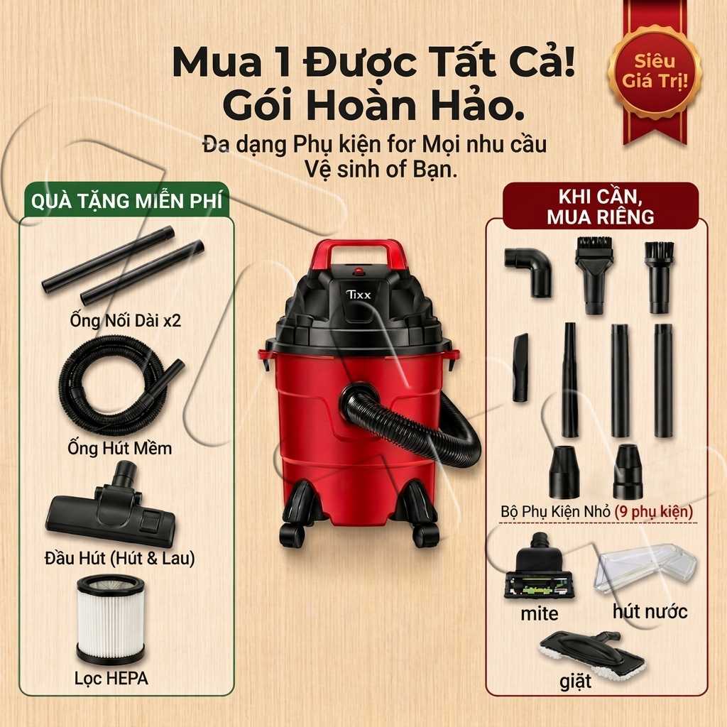 Tixx máy hút bụi 15L Máy hút bụi dùng được cho cả khô và ướt 650W