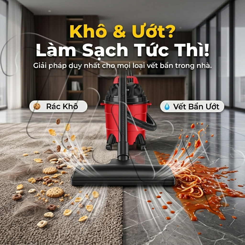 Tixx máy hút bụi 15L Máy hút bụi dùng được cho cả khô và ướt 650W