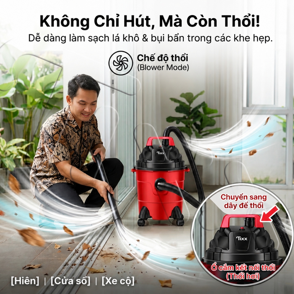 Tixx máy hút bụi 15L Máy hút bụi dùng được cho cả khô và ướt 650W