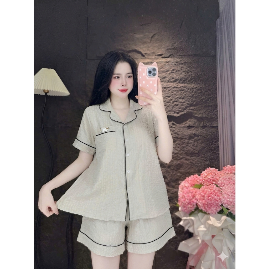 [40-60kg] Bộ Đồ Ngủ Nữ Tay Ngắn Đùi Cộc Đũi Xốp Basic, Đồ Bộ Mặc Nhà Chất Mát Thoáng Mịn CC03