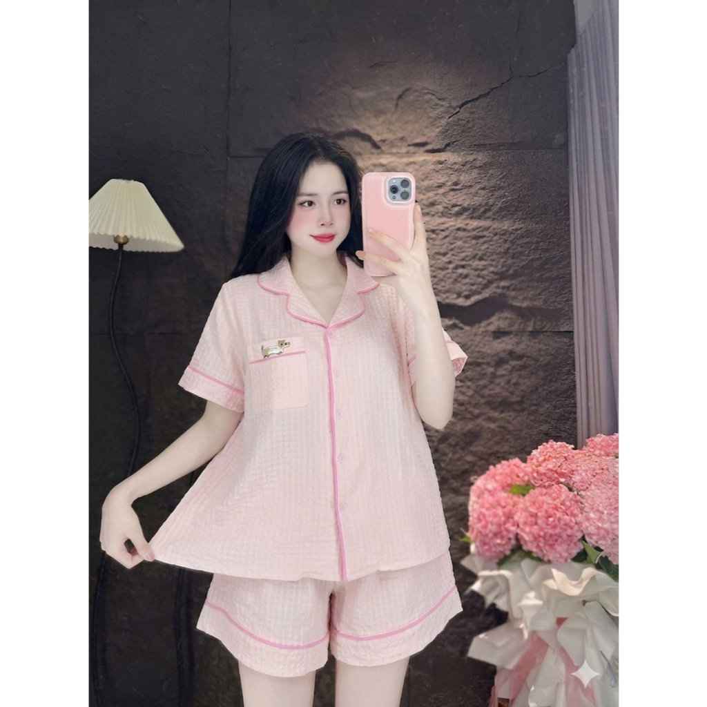 [40-60kg] Bộ Đồ Ngủ Nữ Tay Ngắn Đùi Cộc Đũi Xốp Basic, Đồ Bộ Mặc Nhà Chất Mát Thoáng Mịn CC03