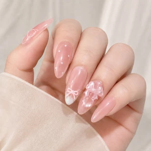 Móng tay giả sẵn keo, nailbox mắt mèo sơn hồng đính nơ sang chảnh đi tiệc TẶNG KÉO DÁN TẠI NHÀ