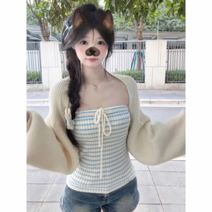 𝑪𝒉𝒐𝒄𝒐•Set Áo Cardigan + Quây Kẻ