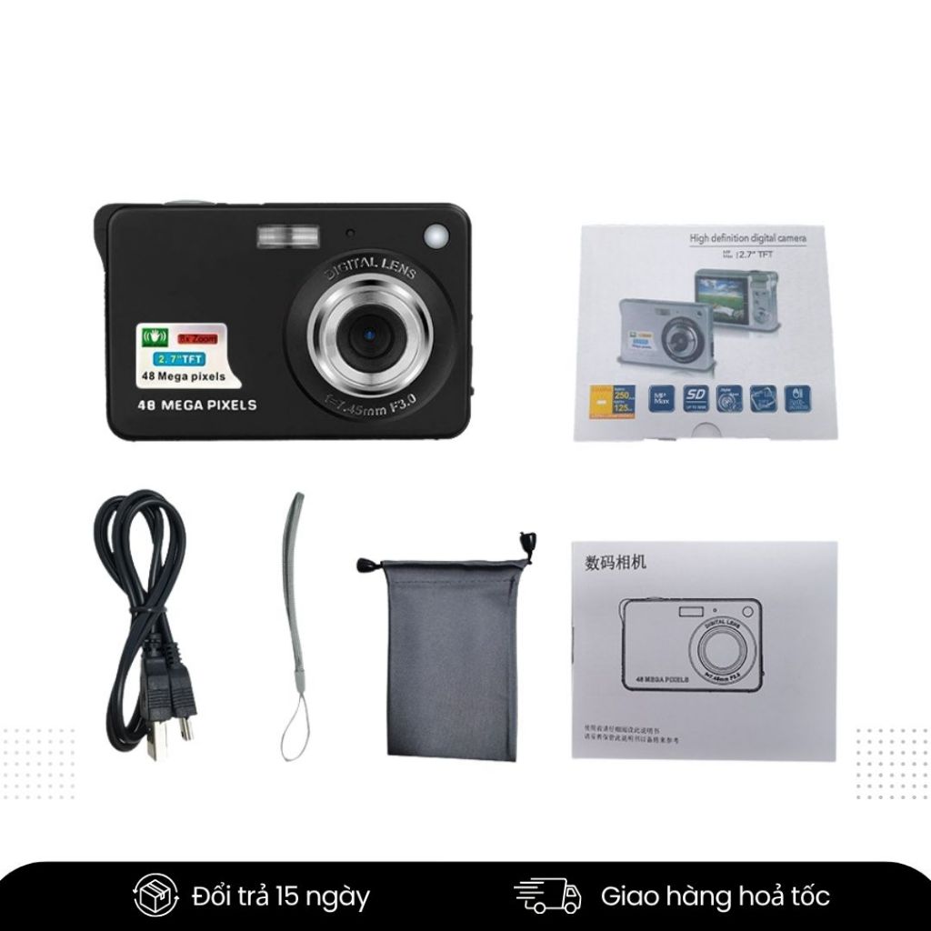 Máy Ảnh Mini Bỏ Túi – Camera Kỹ Thuật Số 48MP, Zoom 8X, Quay Video Full HD, Phù Hợp Cho Trẻ Em