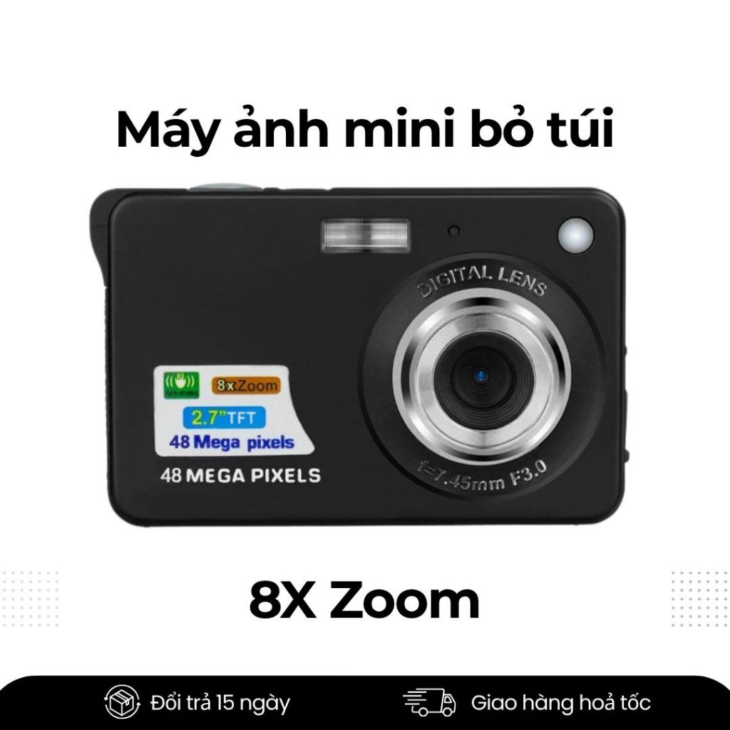 Máy Ảnh Mini Bỏ Túi – Camera Kỹ Thuật Số 48MP, Zoom 8X, Quay Video Full HD, Phù Hợp Cho Trẻ Em