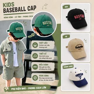 Mũ Lưỡi Trai Trẻ Em 3-10 Tuổi BOSTON, Nón Kết Bé Trai Bé Gái KaKi Cotton Che Nắng Thêu Chữ Form Đẹp