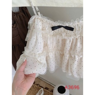 Áo 2 Dây Nữ Voan Lưới Chấm Bi Xếp Tầng Fairy Cami Thắt Nơ Ngực Nàng Thơ Xinh Xắn - Cakecat