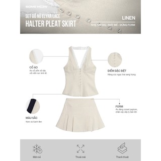 [N6] Set Áo Elyra Lace Halter Pleat Skirt, Chất Vải Linen Thoải Mái, WSB158 SOME HOW STORE