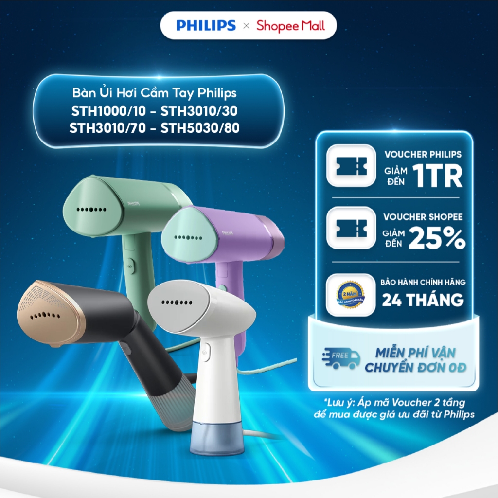 [Livestream] Bàn ủi hơi cầm tay Philips STH1000/10 - STH3010/30 - STH3010/70 - STH5030/80, Diệt khuẩn và loại bỏ mùi hôi