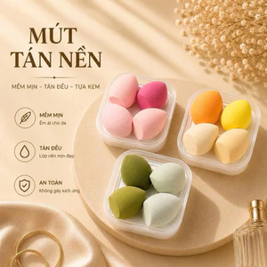 Mút Tán Nền Hộp 4 Miếng - Mút Trang Điểm Siêu Mềm, Tán Kem Nền Không Ăn Phấn NB11