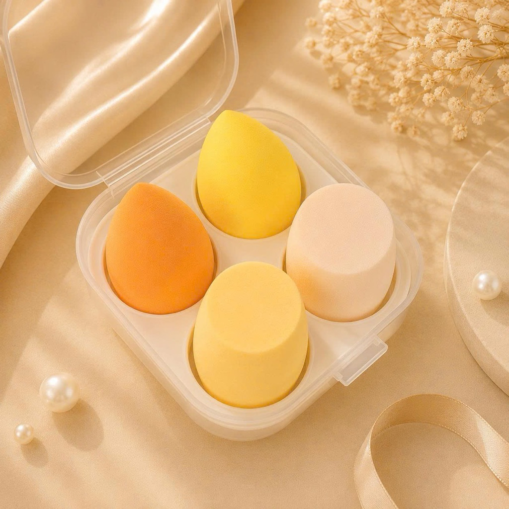 Mút Tán Nền Hộp 4 Miếng - Mút Trang Điểm Siêu Mềm, Tán Kem Nền Không Ăn Phấn NB11