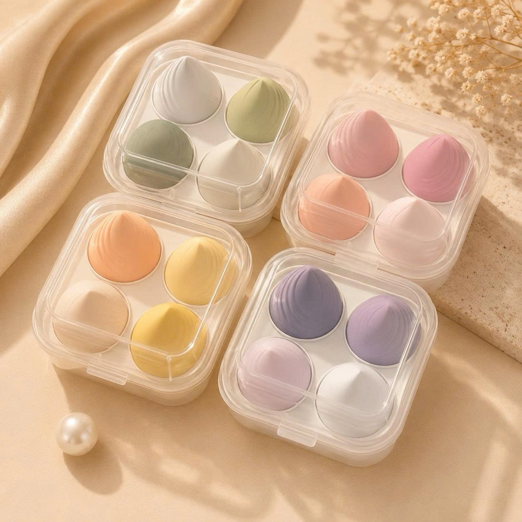 Mút Tán Nền Hộp 4 Miếng - Mút Trang Điểm Siêu Mềm, Tán Kem Nền Không Ăn Phấn NB11