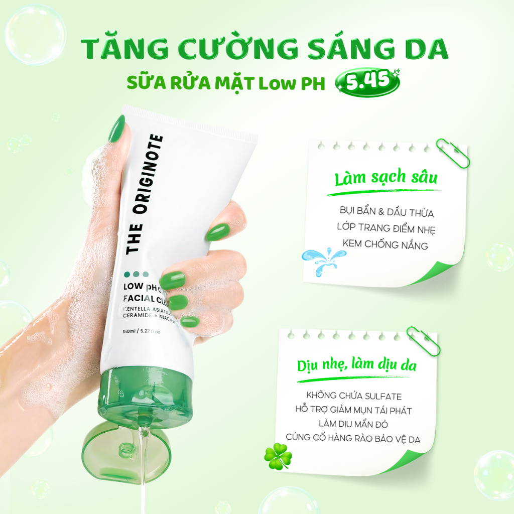 Combo 2 Sữa rửa mặt Low ph 150ml The Originote dưỡng ẩm làm sạch sâu giảm mụn cho mọi loại da Facial Cleanser