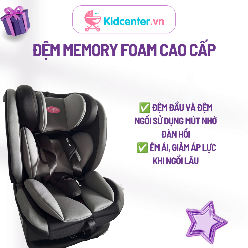 Ghế Ngồi Ô Tô Trẻ Em Fujikid Air Cao Cấp - Ghế Xe Hơi An Toàn, Chống Va Đập, Bảo Hành Chính Hãng