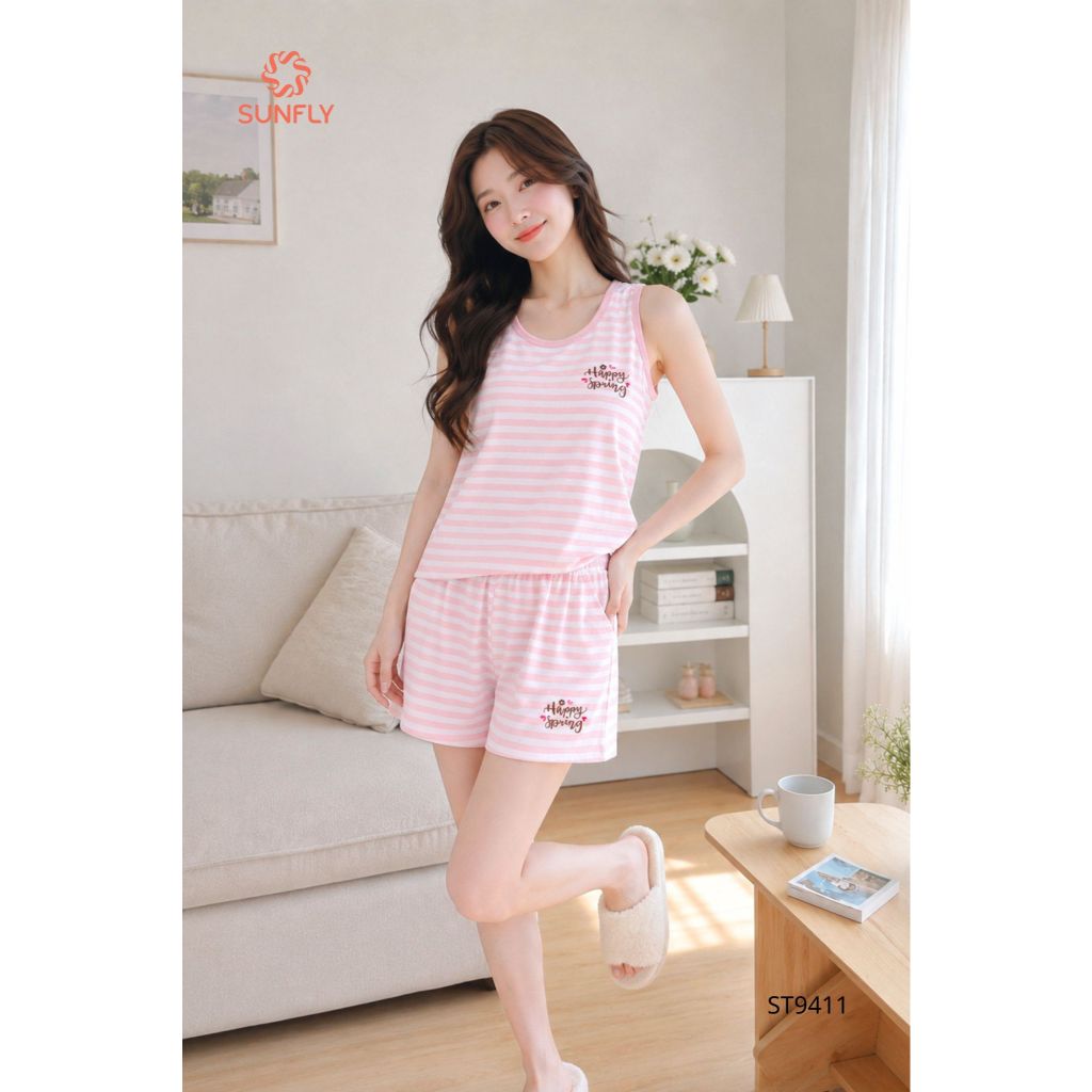 ST9411 Đồ bộ mặc nhà nữ cotton áo sát nách quần sooc
