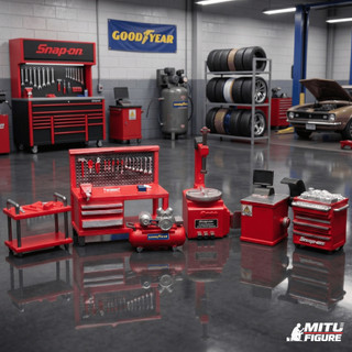 [SET Combo] V3 Phụ Kiện Gara Mô Hình Xe 1/64-Phụ Kiện Bàn Tools Sửa Chữa-máy nén khí-cân lốp-kệ-máy làm lốp Diorama Gara