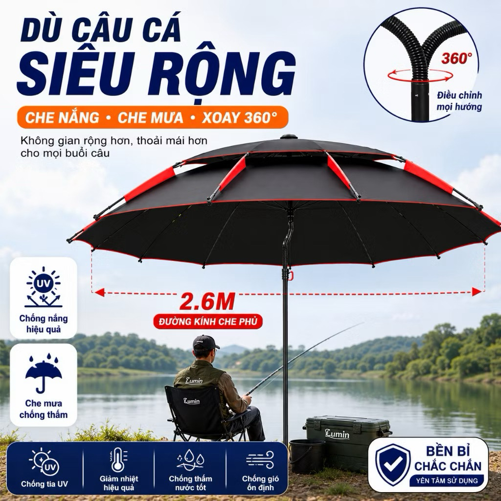 [ Giảm 50% ] Ô Câu Cá 2 Tầng Màu Đen 2m2+2m4 Cao Cấp Tránh Tia UV Và Chống Thấm Nước - Siêu Giảm Giá siêu bền đẹp