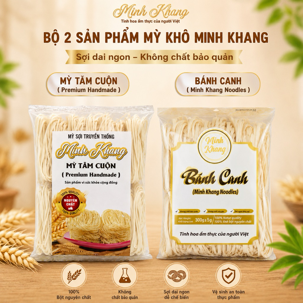 Bánh Canh, Mỳ Tăm Cuộn Minh Khang Gói 300gr. Hương Vị Truyền Thống Đậm Đà - Minh Khang Noodles