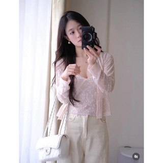 Set Áo Nữ 2 Món Áo Hai Dây Phối Cardigan Ren Thêu Hoa Fairy Twinset Nàng Thơ - Cakecat
