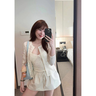 Set Áo Nữ 2 Món Áo Hai Dây Phối Cardigan Ren Thêu Hoa Fairy Twinset Nàng Thơ - Cakecat