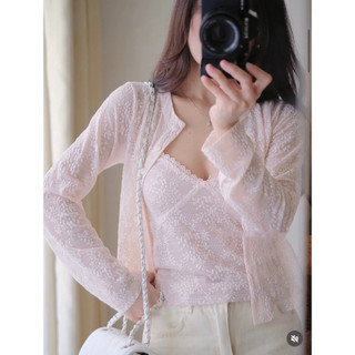 Set Áo Nữ 2 Món Áo Hai Dây Phối Cardigan Ren Thêu Hoa Fairy Twinset Nàng Thơ - Cakecat