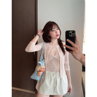 Set Áo Nữ 2 Món Áo Hai Dây Phối Cardigan Ren Thêu Hoa Fairy Twinset Nàng Thơ - Cakecat