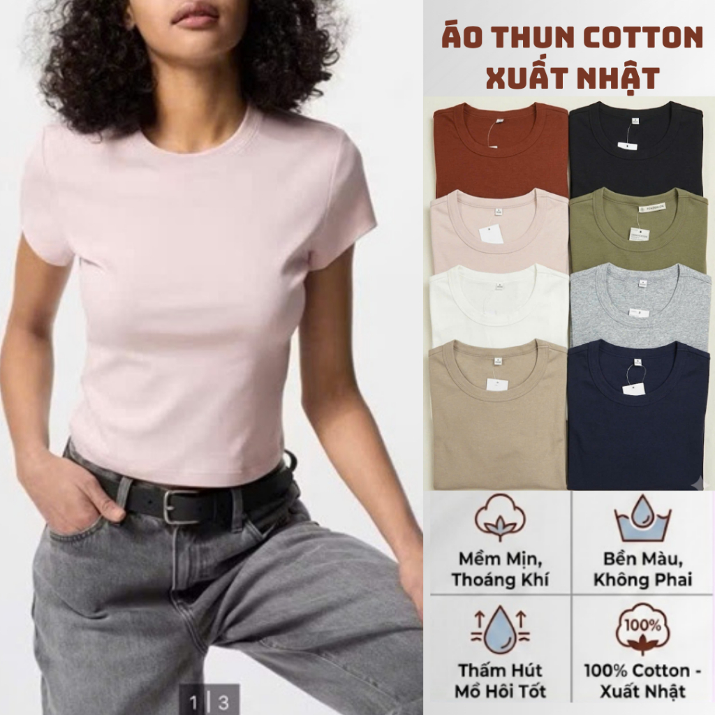 Áo Phông Nữ Vải Xịn UN Dáng Baby Tee Xuất Dư Mềm Mát