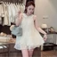 Set áo váy dập ly kem GUMIN thiết kế áo cổ sen tiểu thư phối chân váy xoè ngắn sang chảnh