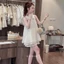 Set áo váy dập ly kem GUMIN thiết kế áo cổ sen tiểu thư phối chân váy xoè ngắn sang chảnh