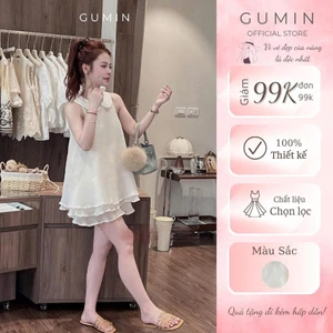 Set áo váy dập ly kem GUMIN thiết kế áo cổ sen tiểu thư phối chân váy xoè ngắn sang chảnh