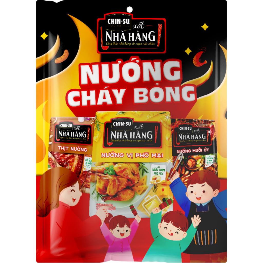 Combo CHIN-SU nướng cháy bỏng (1túi xốtThịt nướng mới 80gr + 1túi xốt nướng muối ớt 80gr + 1túi xốt nướng phô mai 80g)