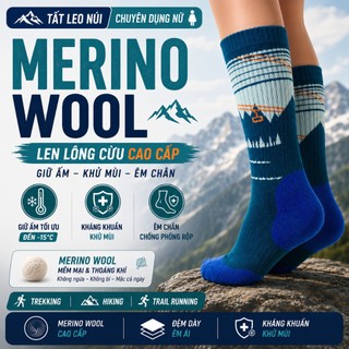 Tất leo núi Vớ Trekking nữ chống trượt len lông cừu Merino Wool chống phồng rộp chân kháng khuẩn tự nhiên