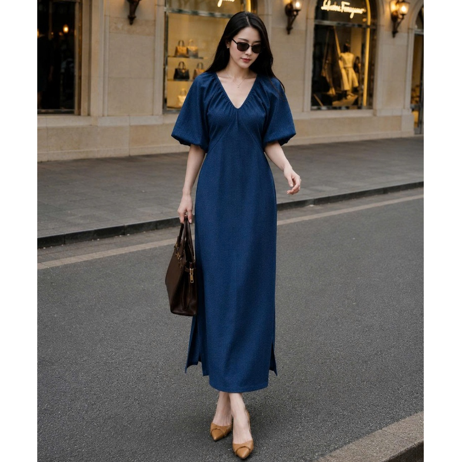 Đầm Cánh Dơi Chất Bông Gãy Tay Phồng Che Khuyết Điểm, Váy Dáng Dài Thời Trang Tôn Dáng D89 CEBA BOUTIQUE | BigBuy360 - bigbuy360.vn