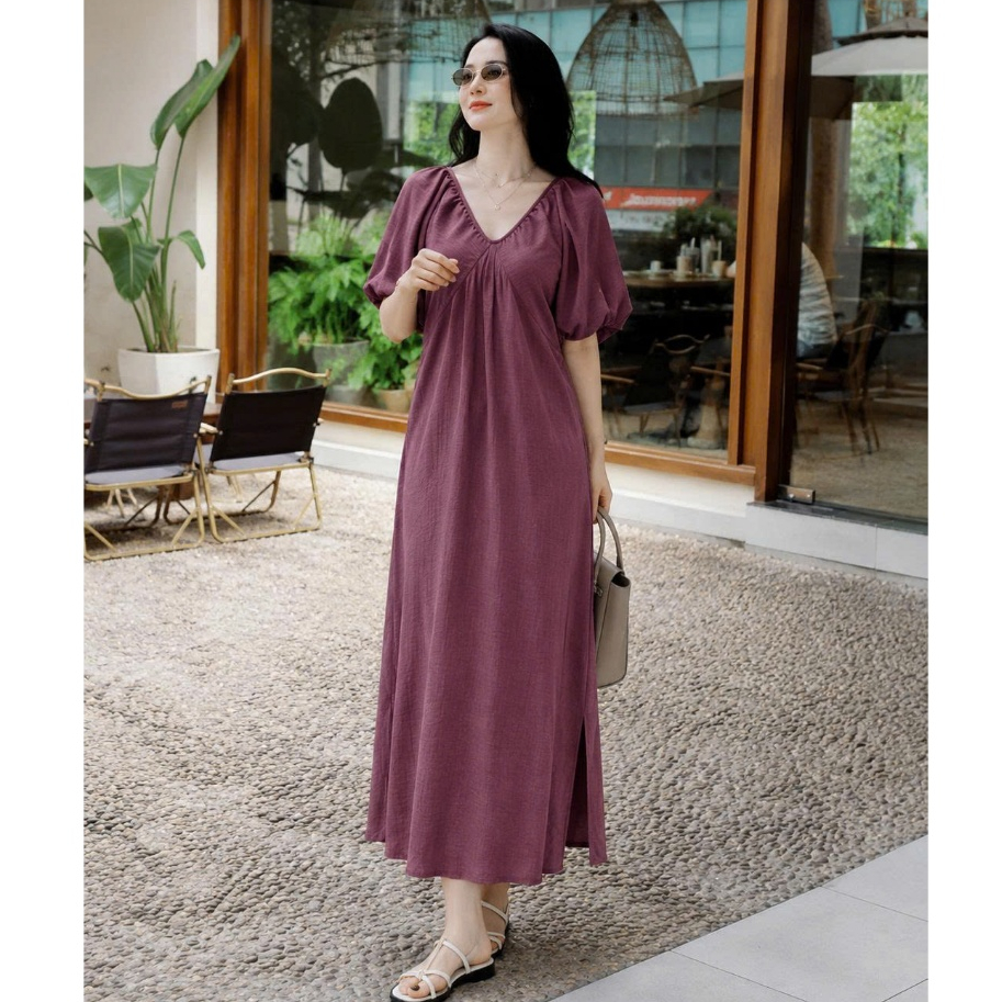 Đầm Cánh Dơi Chất Bông Gãy Tay Phồng Che Khuyết Điểm, Váy Dáng Dài Thời Trang Tôn Dáng D89 CEBA BOUTIQUE | BigBuy360 - bigbuy360.vn