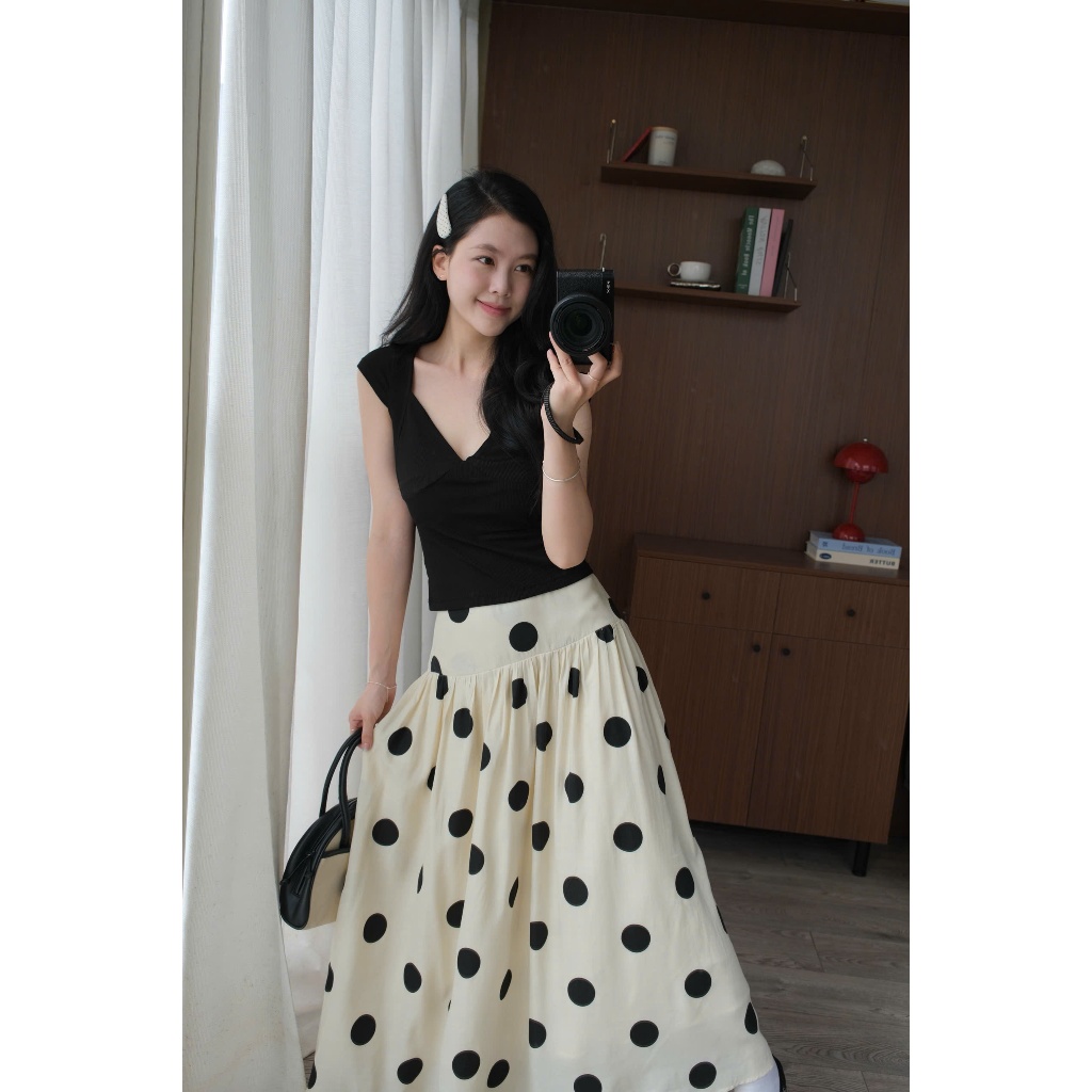 Gigi Skirt (TSW) Chân váy maxi chấm bi dáng xoè Nữ the.sweaterweather