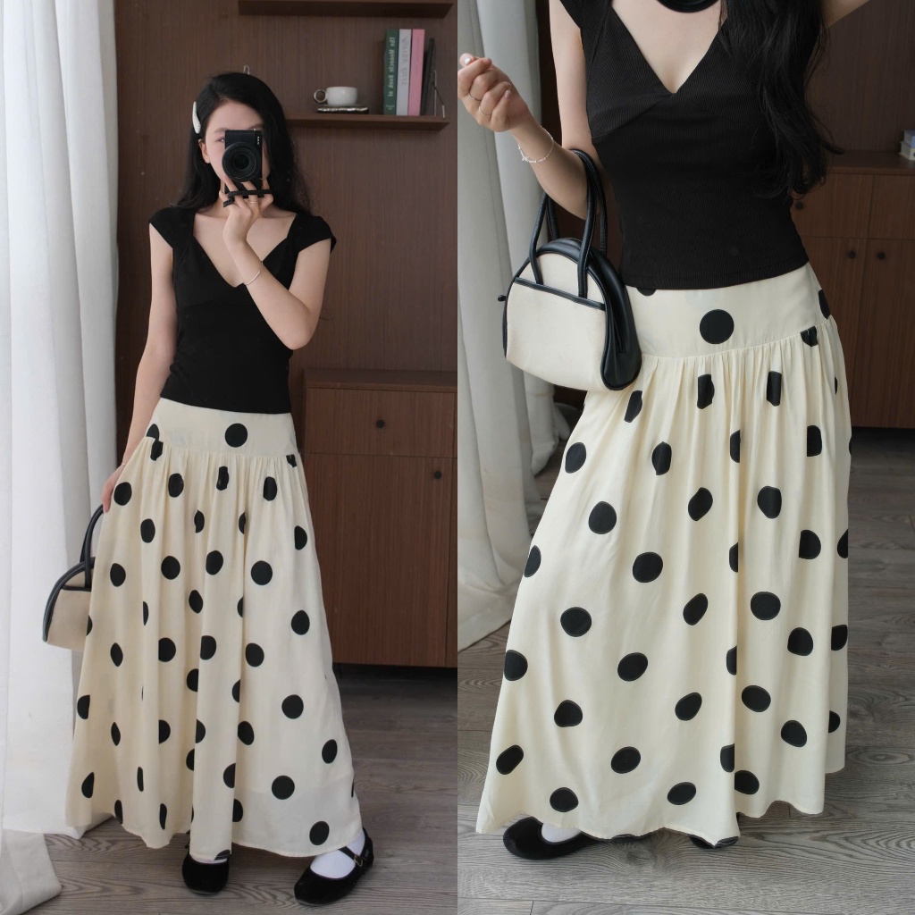 Gigi Skirt (TSW) Chân váy maxi chấm bi dáng xoè Nữ the.sweaterweather