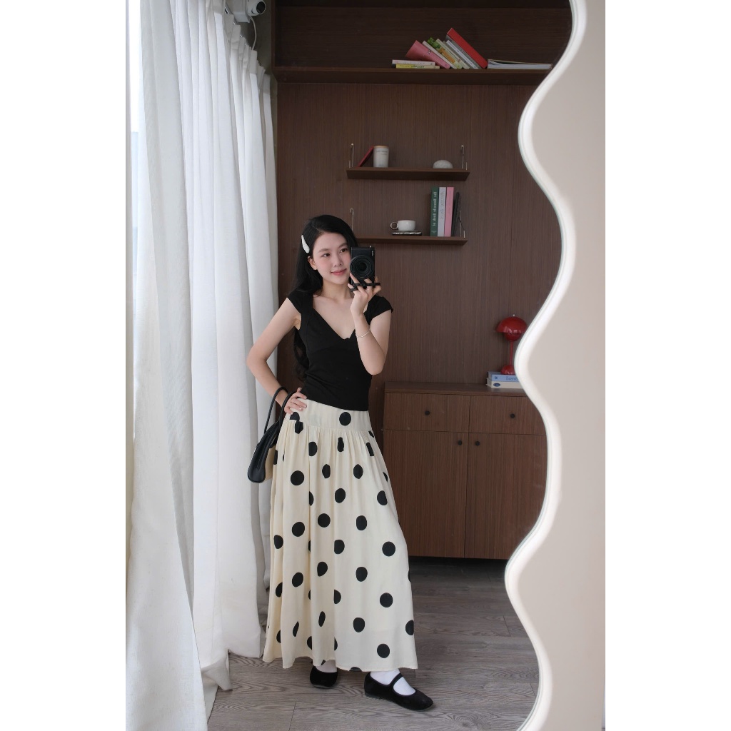 Gigi Skirt (TSW) Chân váy maxi chấm bi dáng xoè Nữ the.sweaterweather