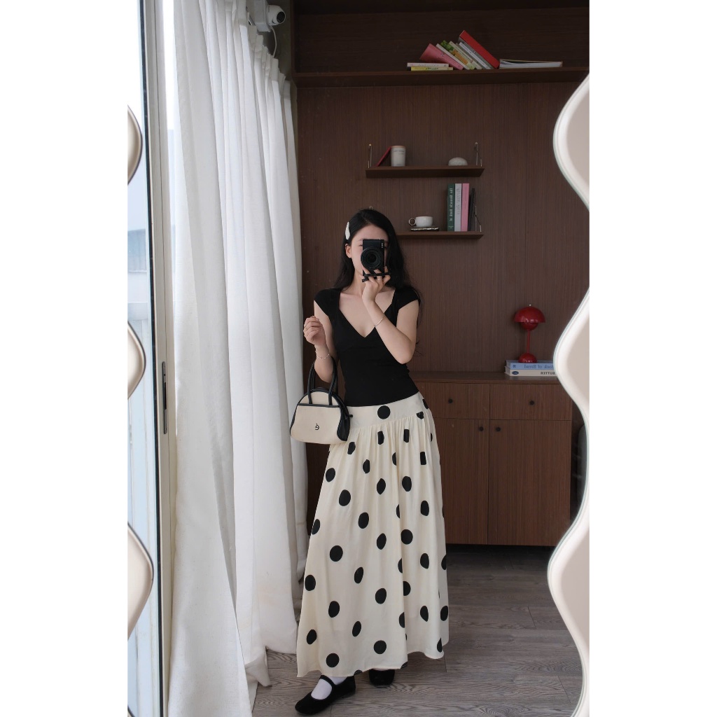 Gigi Skirt (TSW) Chân váy maxi chấm bi dáng xoè Nữ the.sweaterweather