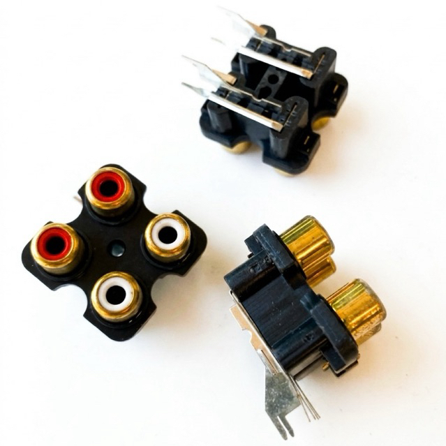 Jack RCA, AV4 cổng ngang - Đế cắm hoa sen (RCA) 6 chân mạ đồng cao cấp dùng cho Amply, Loa, Thiết bị âm thanh