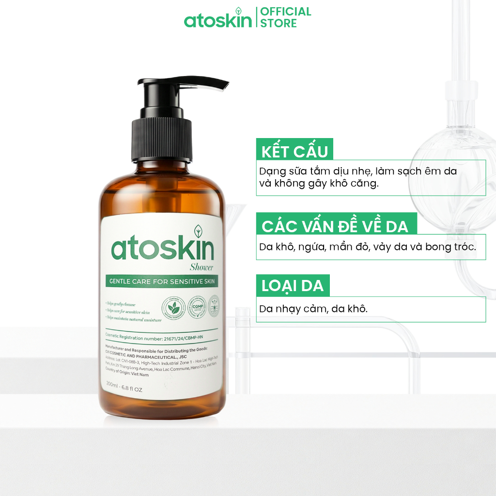 Sữa Tắm Viêm Da Cơ Địa Atoskin Shower 200ml - Hỗ Trợ Giảm Mẩn Đỏ, Giảm Ngứa Ngáy Giúp Da Khoẻ | BigBuy360 - bigbuy360.vn