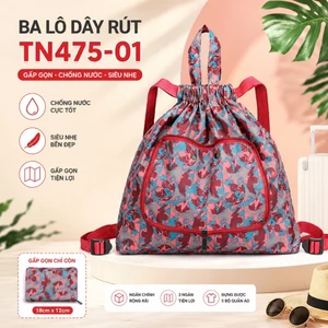 Ba Lô Dây Rút Gấp Gọn TN475-01 Họa Tiết Camo Hồng Xanh Chống Nước Vải Oxford Hàn Quốc Siêu Nhẹ Du Lịch Đi Học