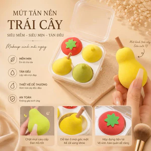 Mút Tán Nền Trái Cây Kèm Hộp Đựng - Mút Trang Điểm Hình Quả Lê, Quả Chanh, Quả Dâu Siêu Mềm Không Ăn Phấn NB12