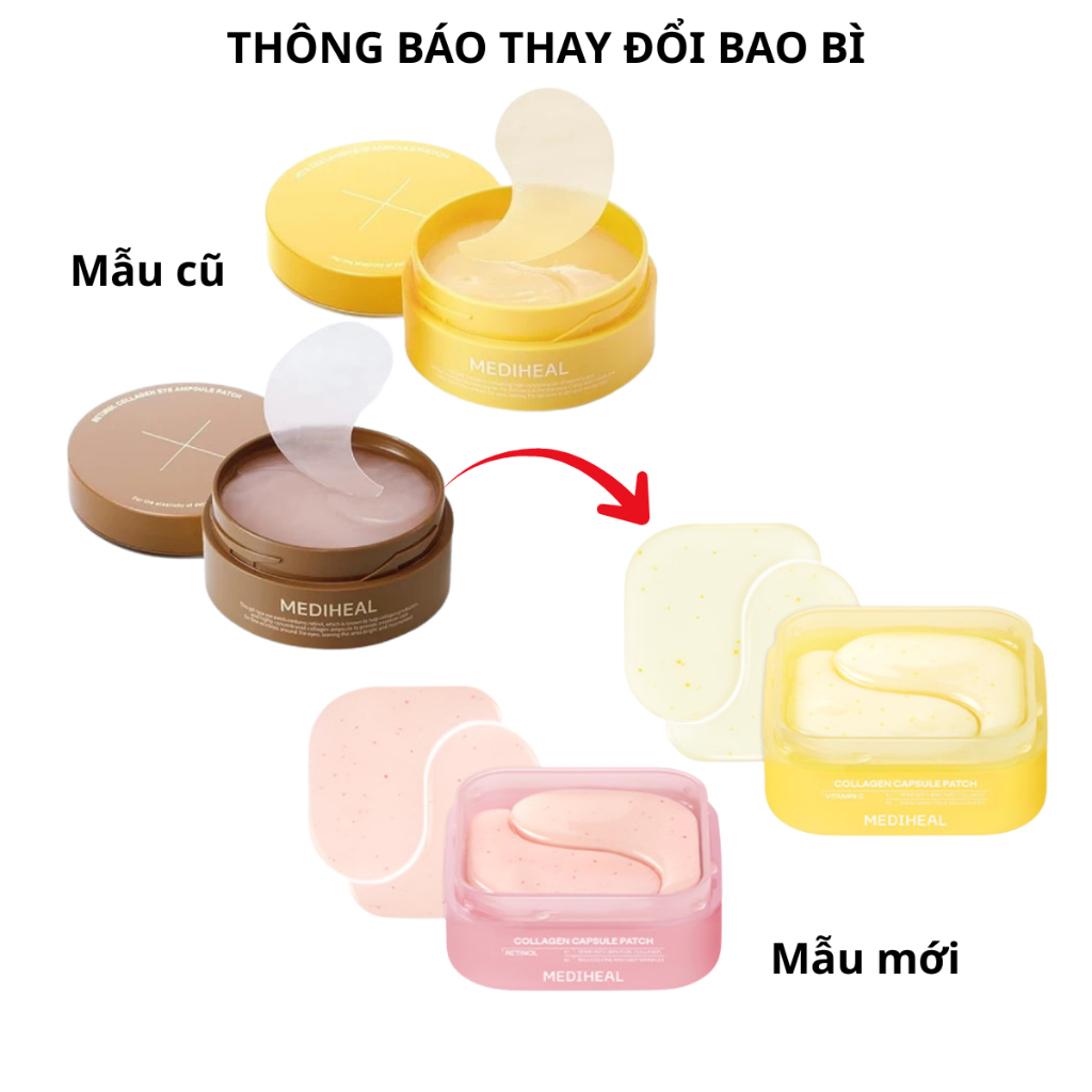 Mặt Nạ Dưỡng Da Mắt Mediheal Retinol/ Vitamin Collagen Capsule Patch 60 Miếng