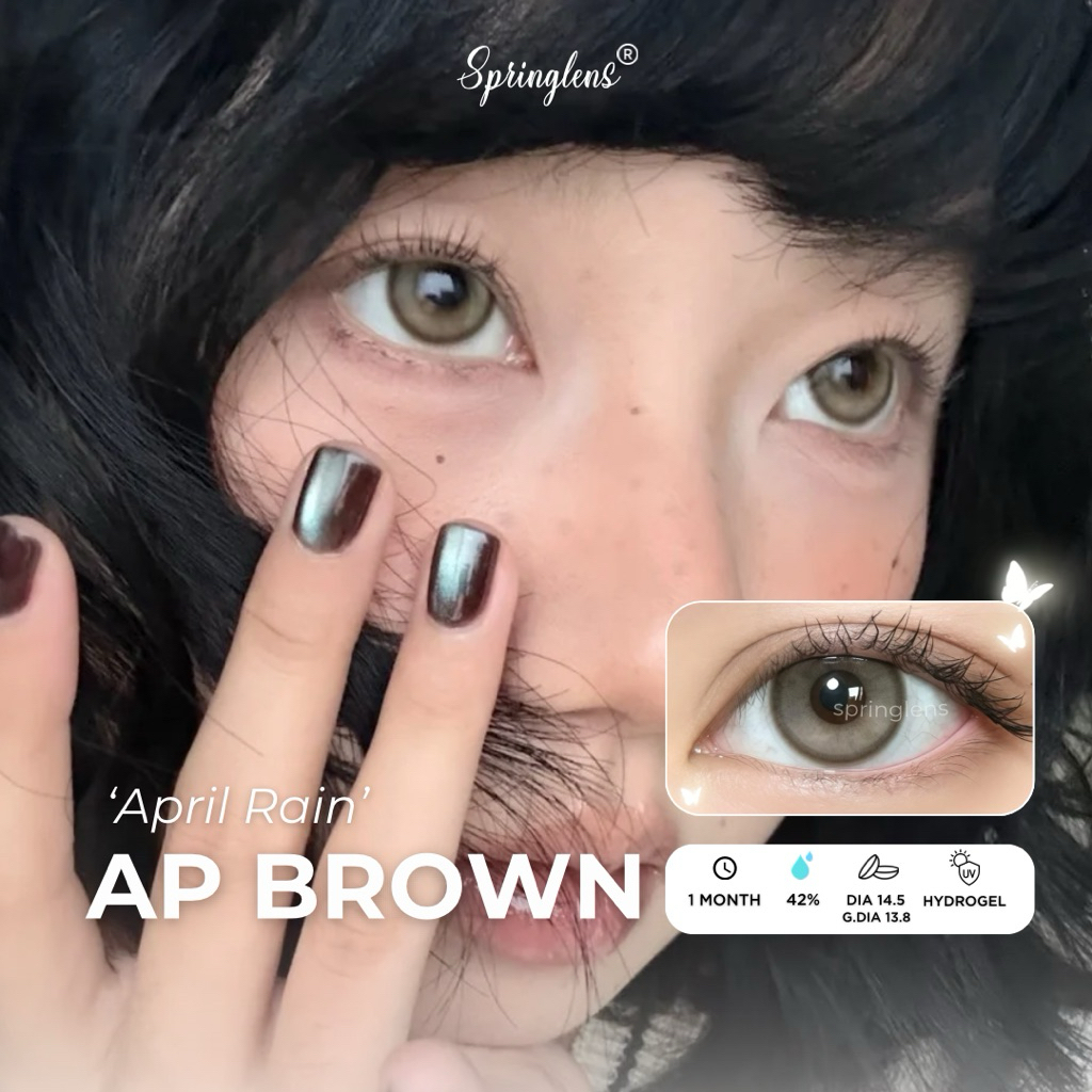 Kính áp tròng hiệu ứng AP BROWN (April Rain) nâu xám bạc douyin giãn tròng 1 tháng | Spring Lens