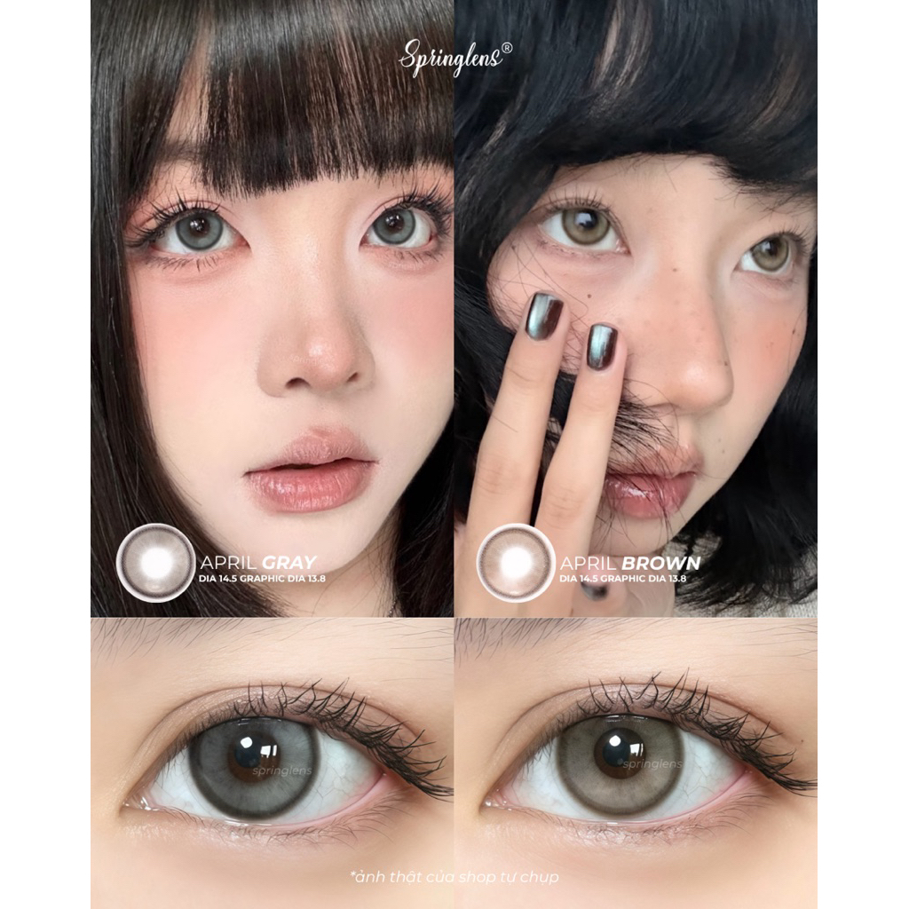 Kính áp tròng hiệu ứng AP BROWN (April Rain) nâu xám bạc douyin giãn tròng 1 tháng | Spring Lens